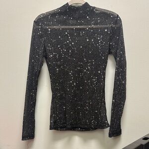 Elegant Black Starry Long Sleeve Top
